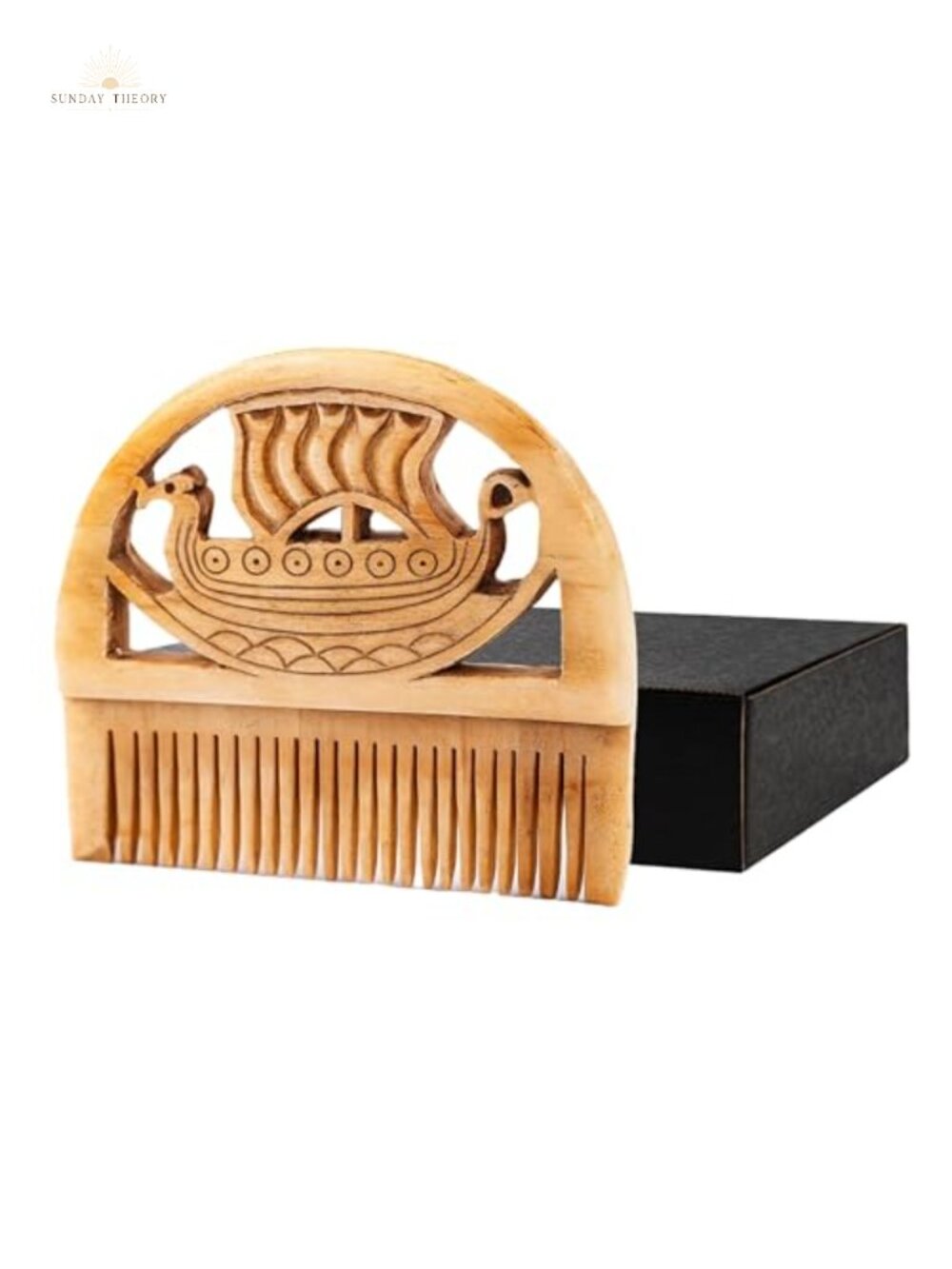 Handcrafted Ox Bone Beard Comb Viking Longship Pocket Size